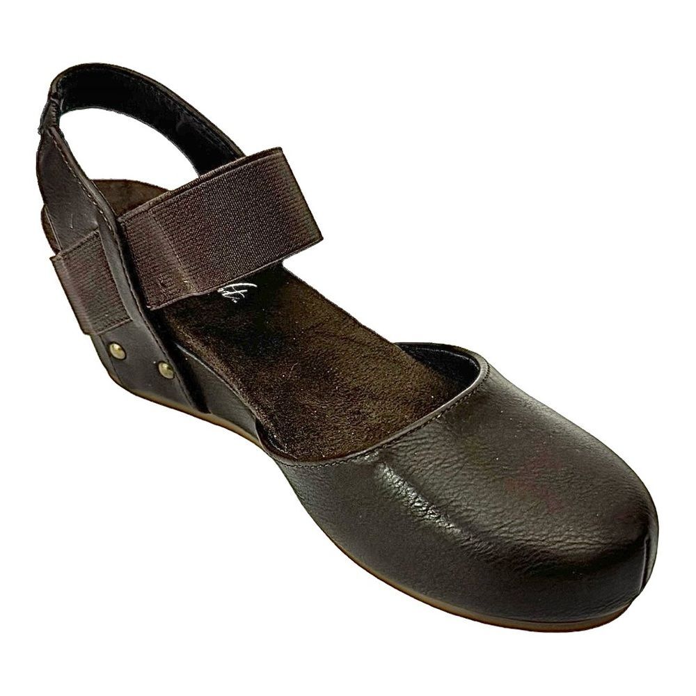 Vintage 7 Eight Brown Leather Wedge Sandals Women’s Size 6.5 Comfortable Chic - Picture 2 of 10